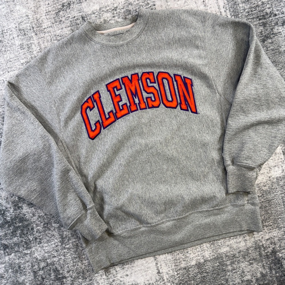 VTG Y2K Clemson Champion Reverse Weave Sweatshirt Medium Gray Crewneck